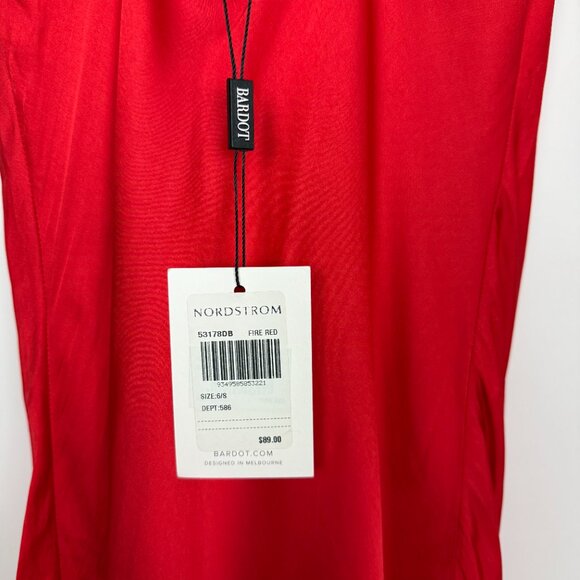 NWT Bardot Satin Cowl Neck Sleeveless Midi Dress Fire Red Size 6 Small - Picture 7 of 12